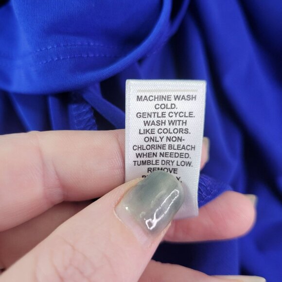 Cato Women M Royal Blue SharkBite Hem Draped  Batwing sleeve Tunic Top‎ Keyhole - Picture 7 of 9